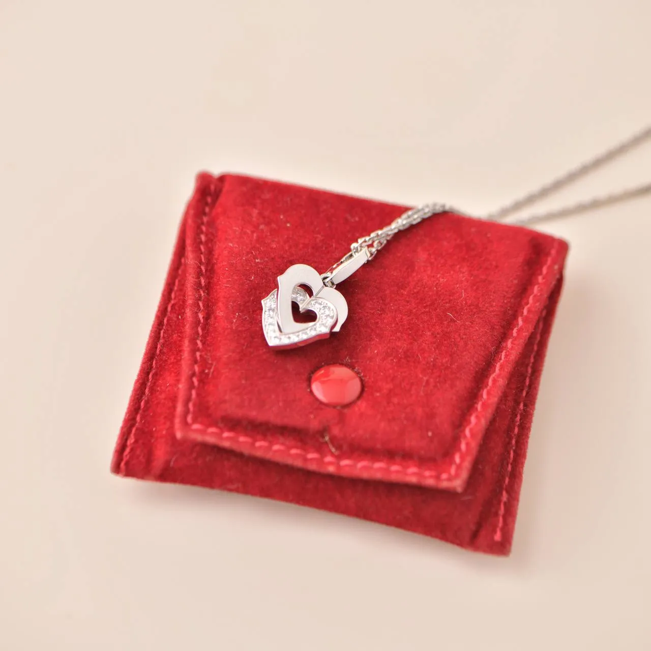 Cartier Hearts and Symbols Diamond Double Heart 18K White Gold Pendant Necklace