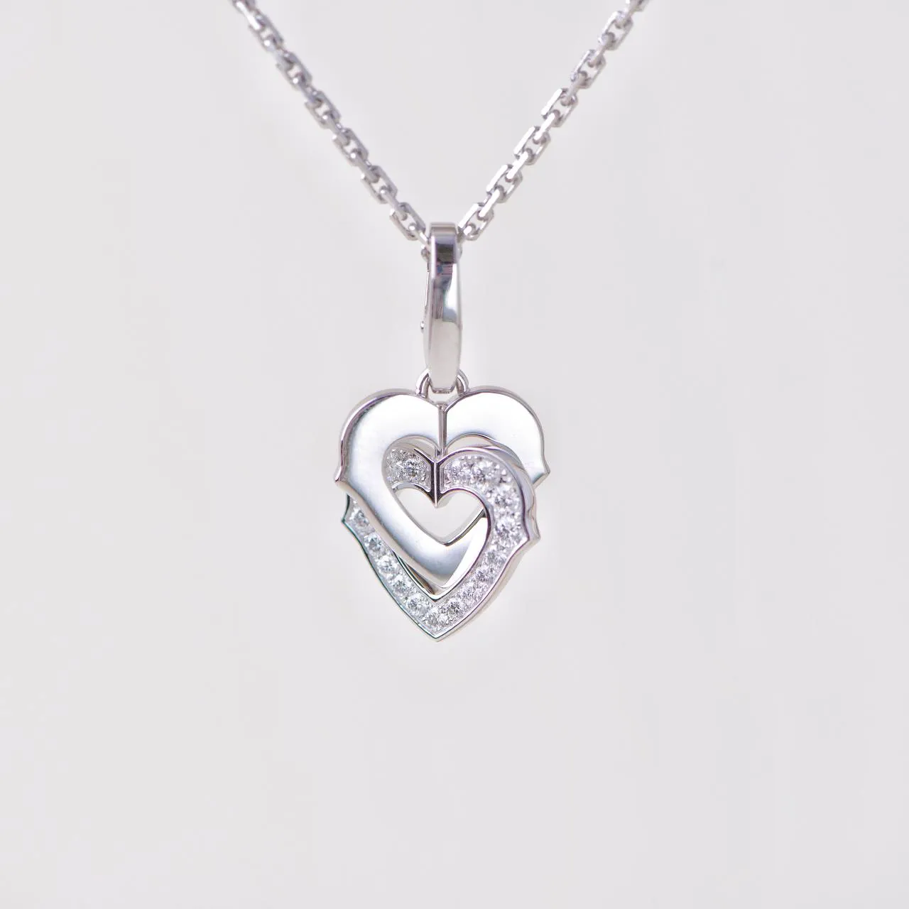 Cartier Hearts and Symbols Diamond Double Heart 18K White Gold Pendant Necklace