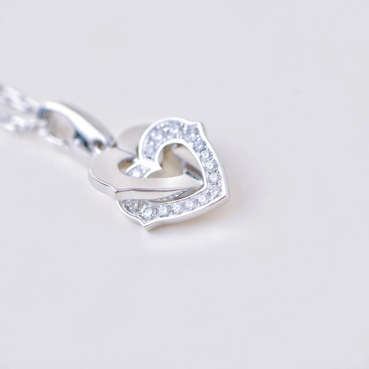 Cartier Hearts and Symbols Diamond Double Heart 18K White Gold Pendant Necklace
