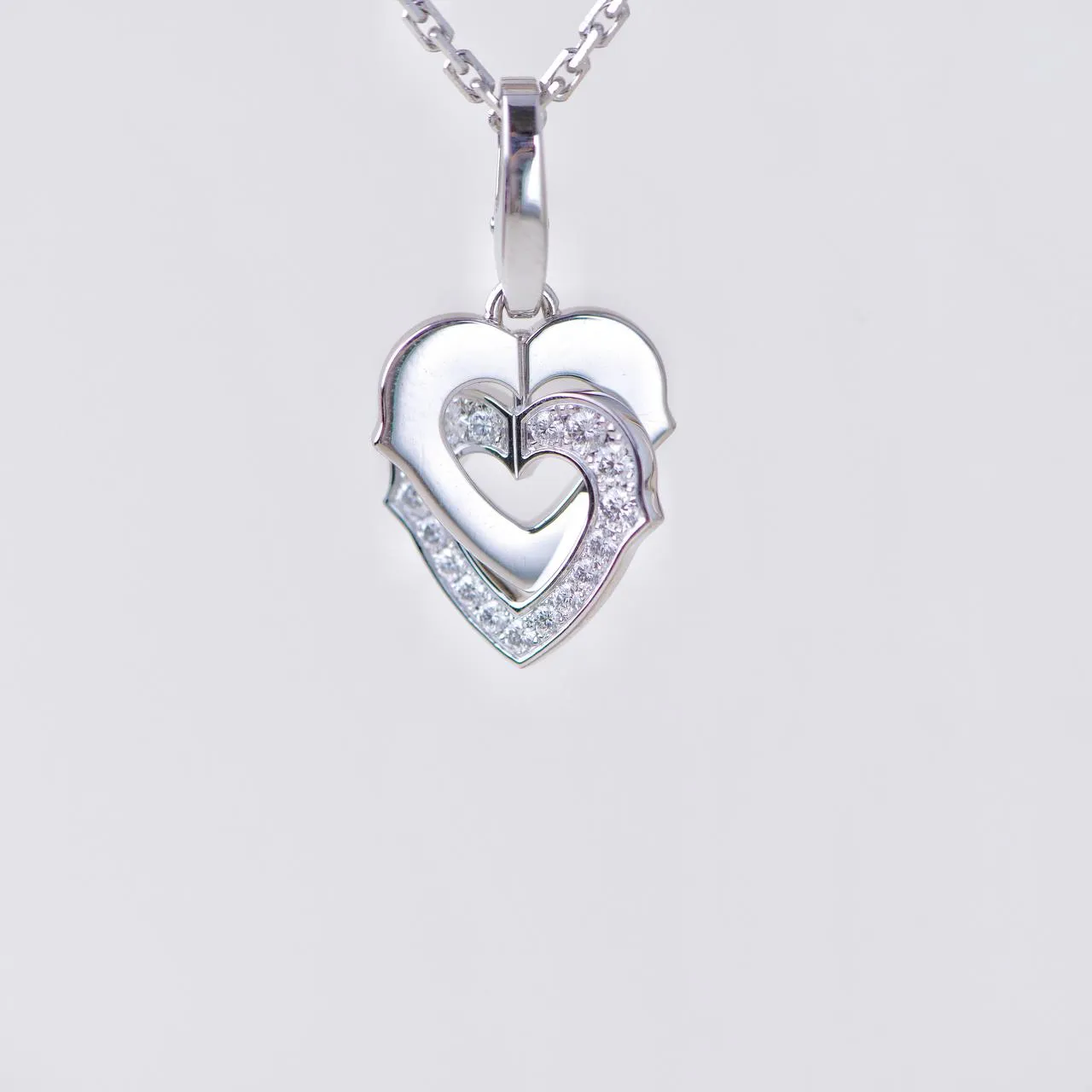 Cartier Hearts and Symbols Diamond Double Heart 18K White Gold Pendant Necklace