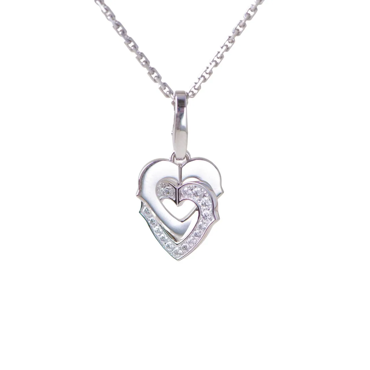 Cartier Hearts and Symbols Diamond Double Heart 18K White Gold Pendant Necklace