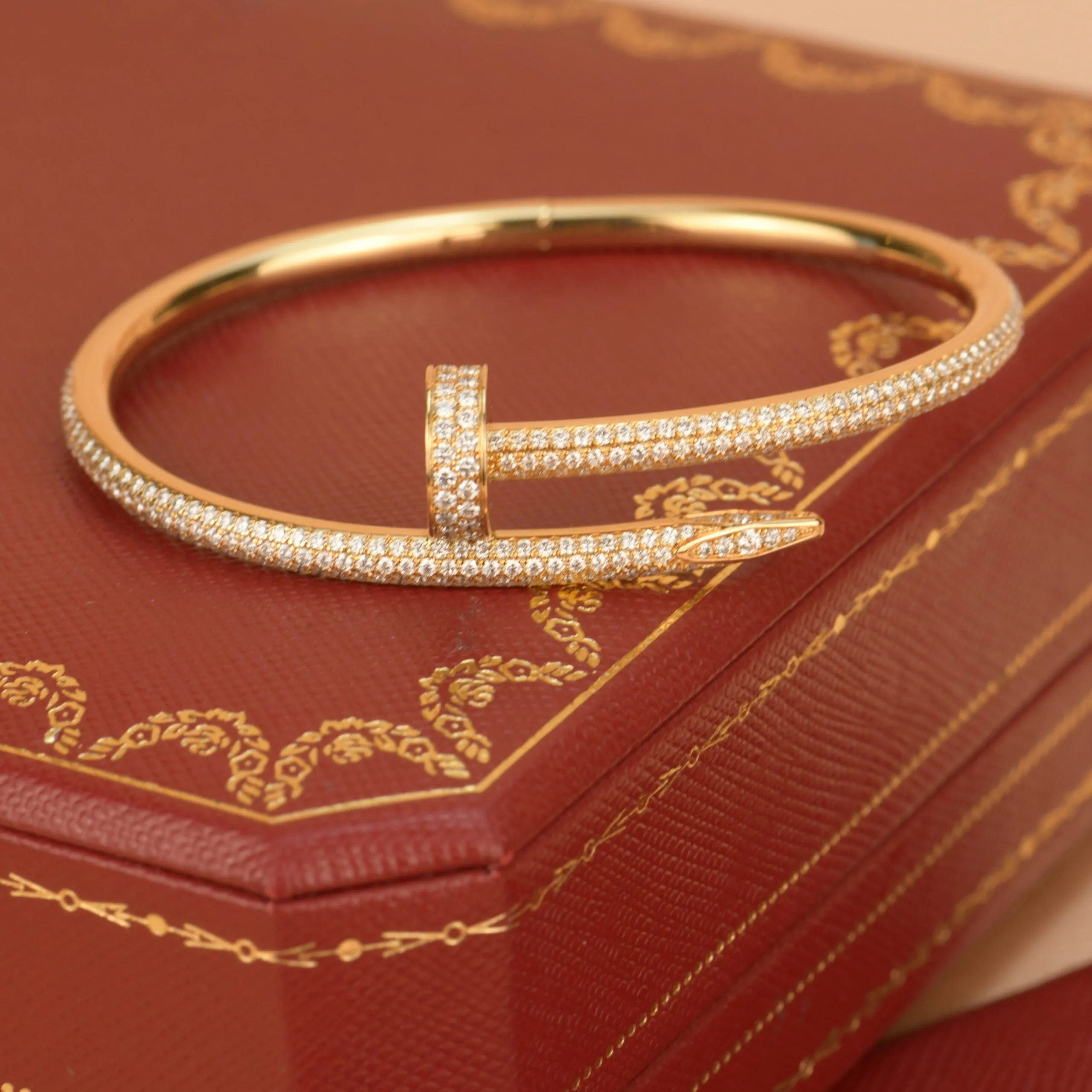 Cartier Juste Un Clou Pave Diamond 18k Yellow Gold Bracelet Size 16