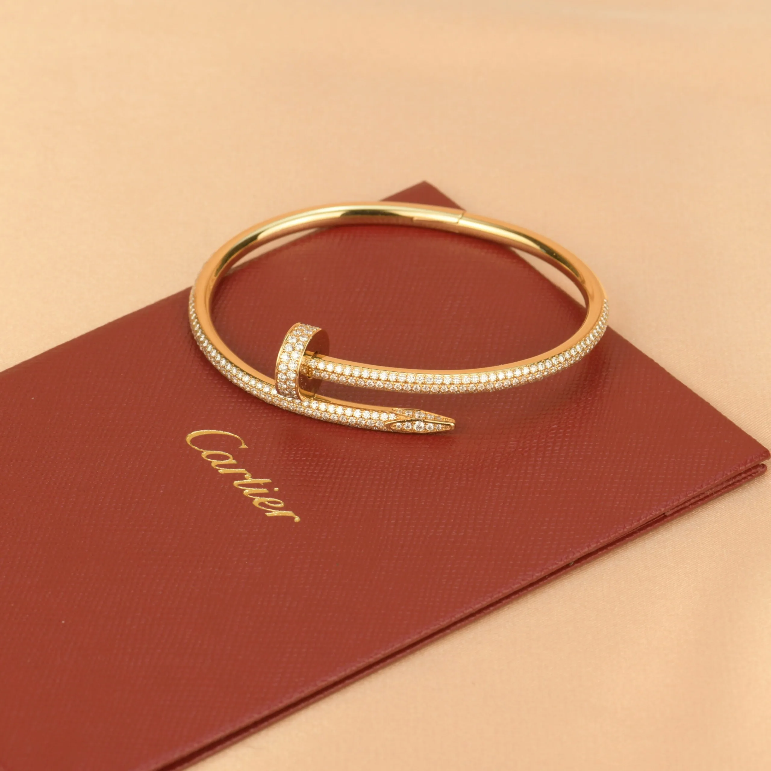 Cartier Juste Un Clou Pave Diamond 18k Yellow Gold Bracelet Size 16