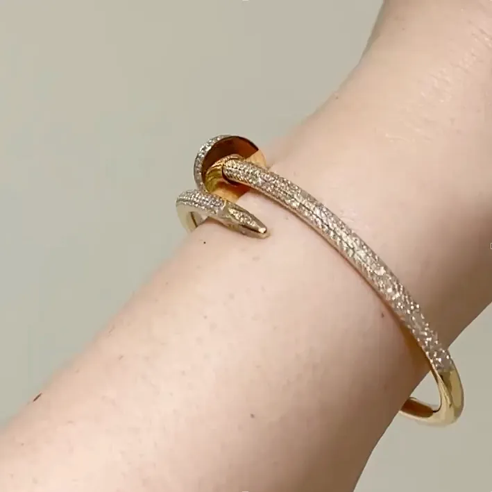 Cartier Juste Un Clou Pave Diamond 18k Yellow Gold Bracelet Size 16