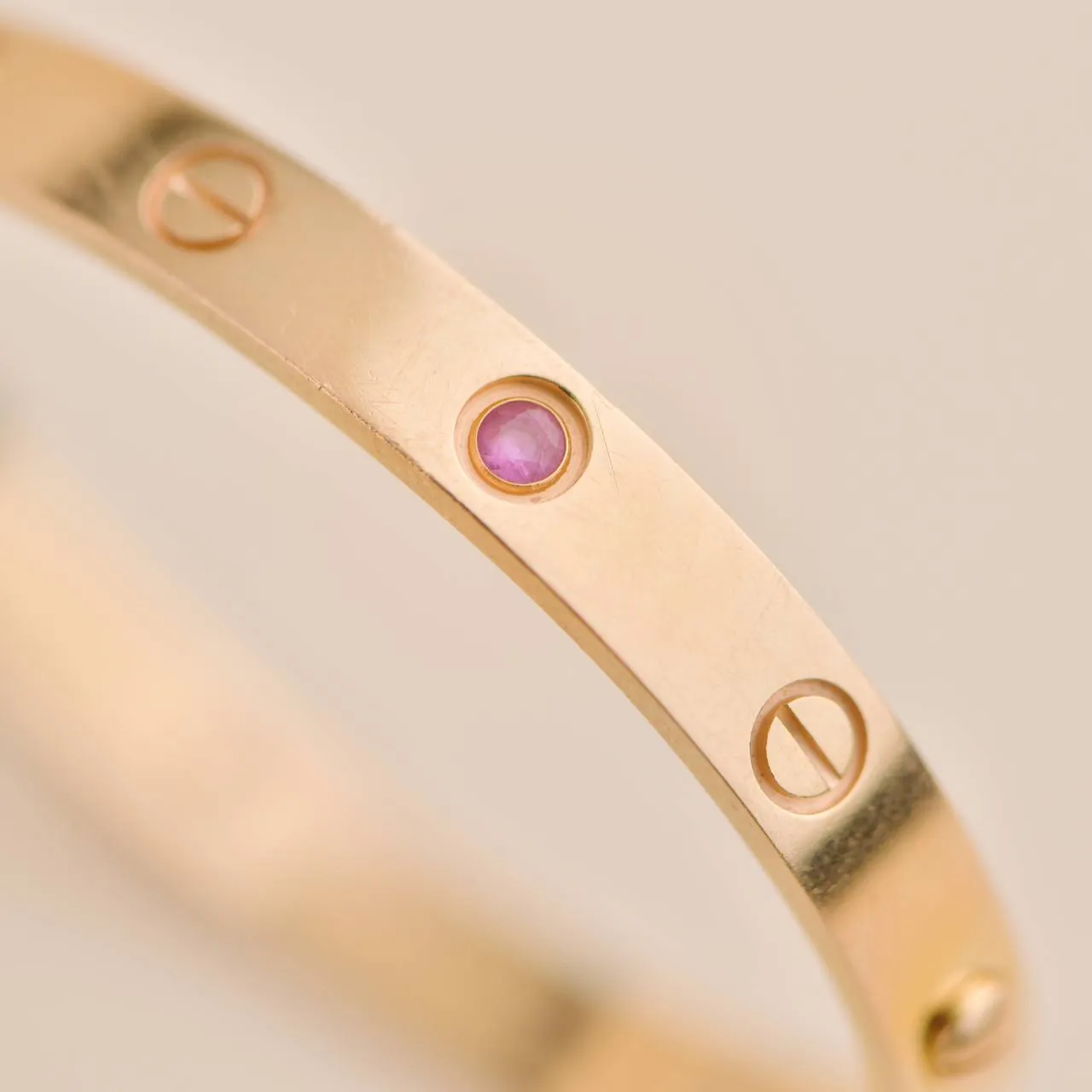Cartier Love 4 Pink Sapphire 18k Rose Gold Bracelet Size 16