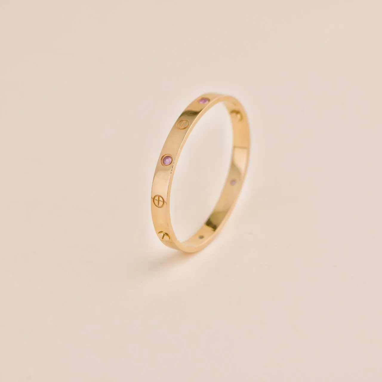 Cartier Love 4 Pink Sapphire 18k Rose Gold Bracelet Size 16