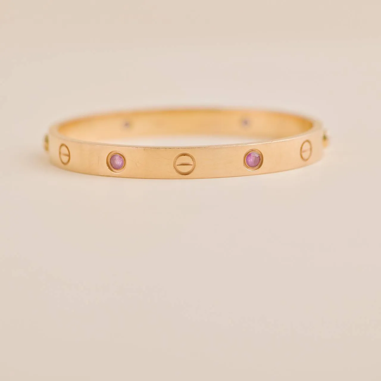 Cartier Love 4 Pink Sapphire 18k Rose Gold Bracelet Size 16
