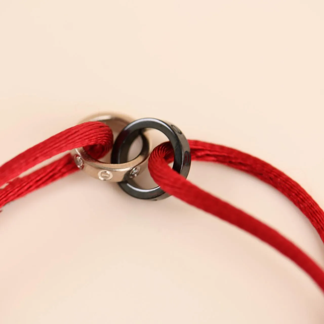 Cartier Love Diamond 18k White Gold S??vres Porcelain Red Cord Bracelet