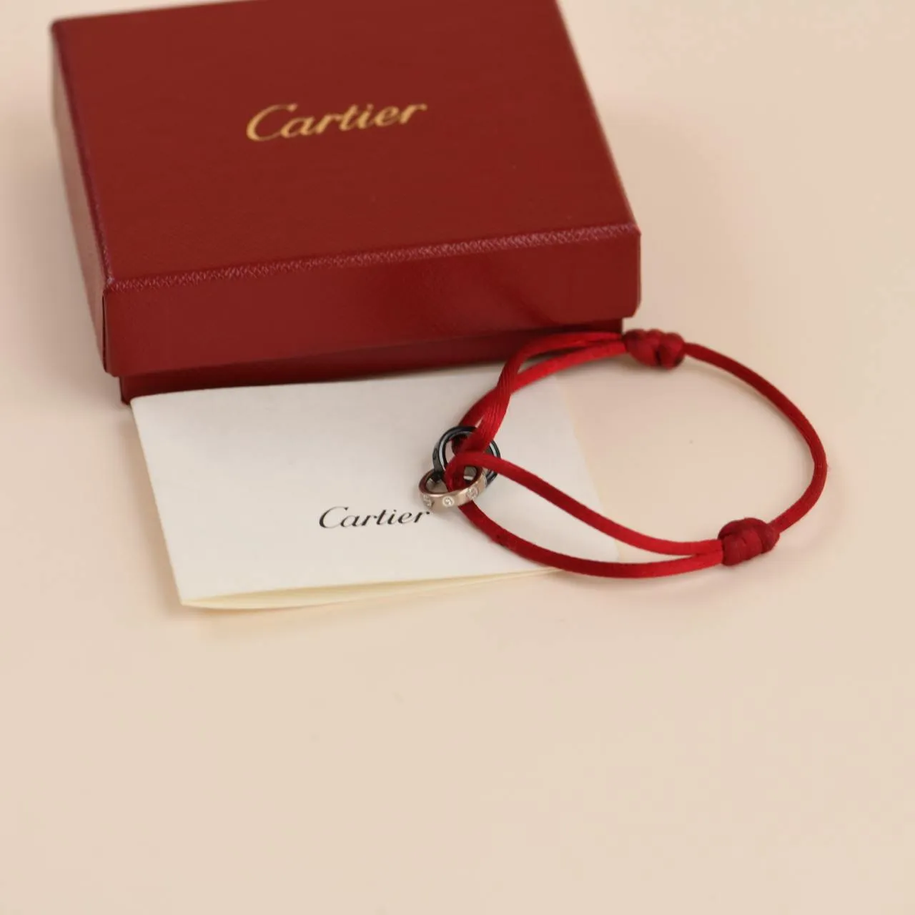 Cartier Love Diamond 18k White Gold S??vres Porcelain Red Cord Bracelet