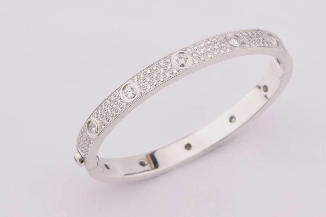 Cartier Love Diamond Pave White 18K Gold Bracelet Size 17
