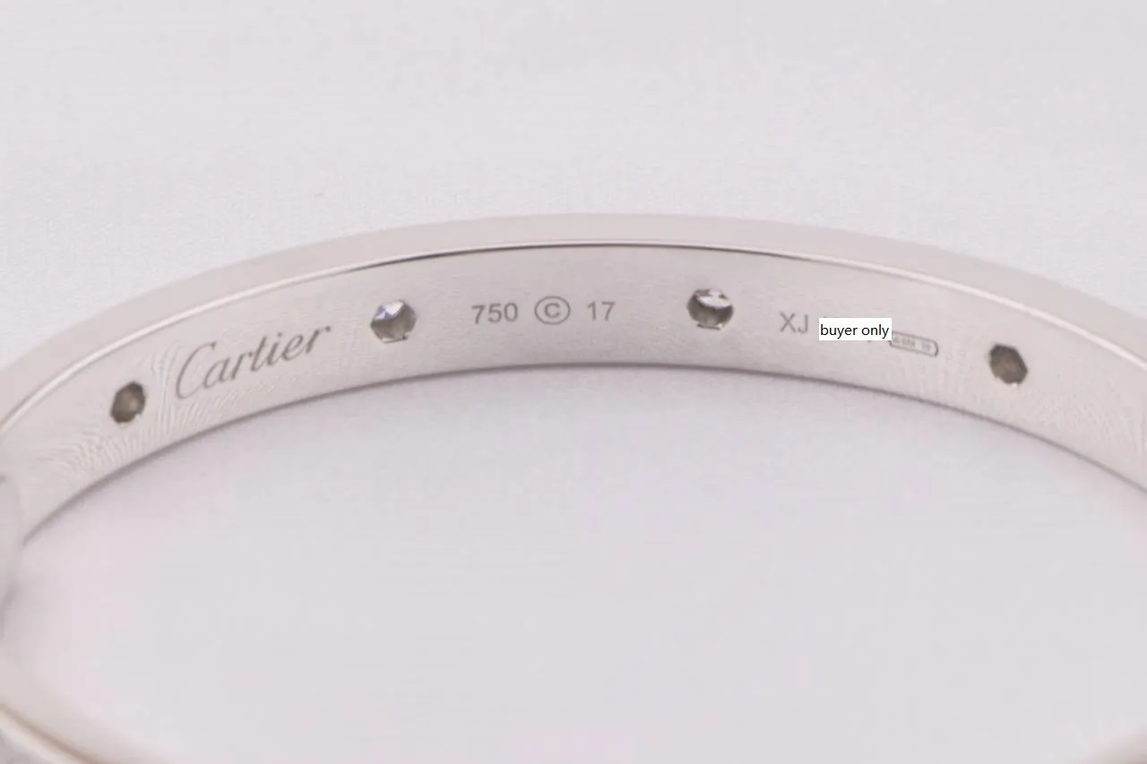 Cartier Love Diamond Pave White 18K Gold Bracelet Size 17