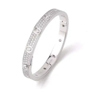 Cartier Love Diamond Pave White 18K Gold Bracelet Size 17