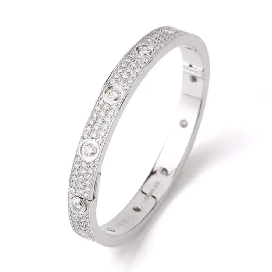 Cartier Love Diamond Pave White 18K Gold Bracelet Size 17