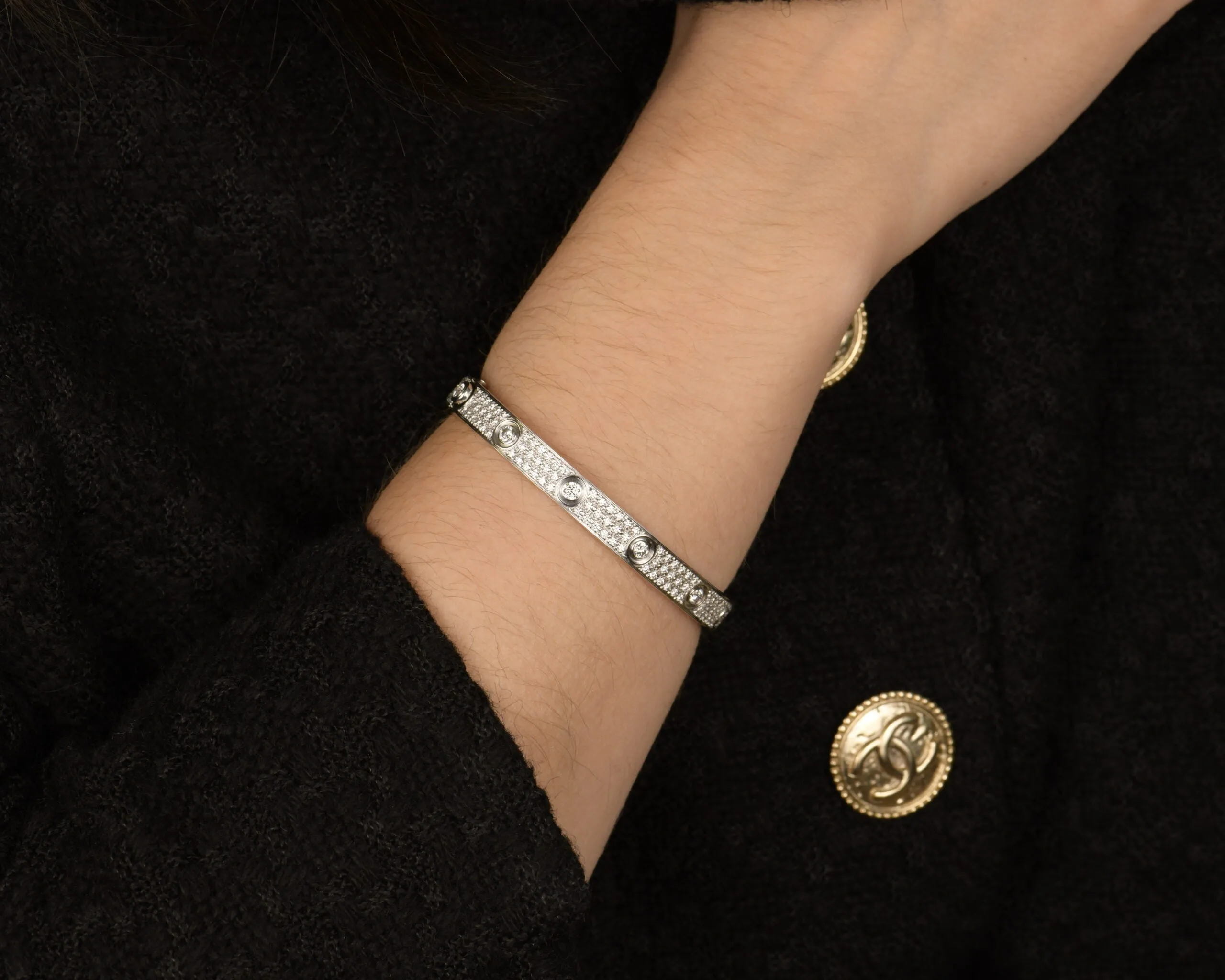 Cartier Love Diamond Pave White 18K Gold Bracelet Size 17