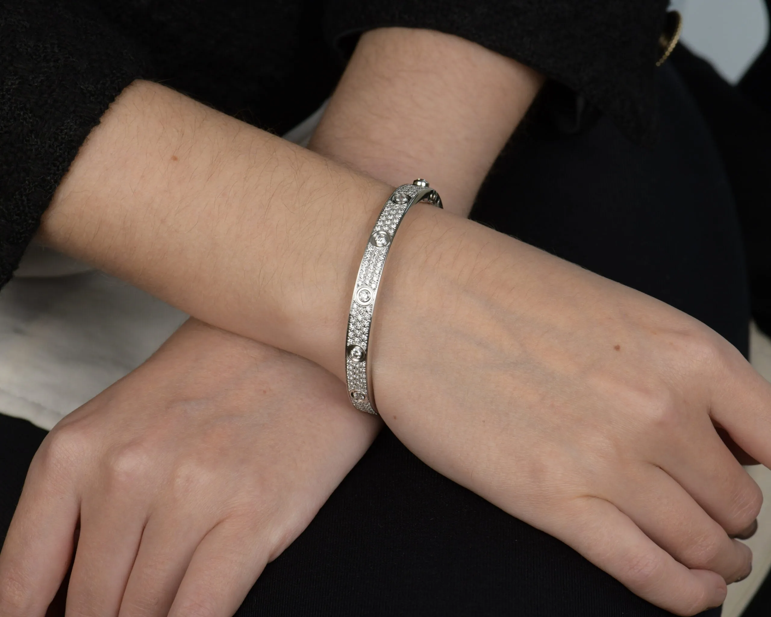 Cartier Love Diamond Pave White 18K Gold Bracelet Size 17