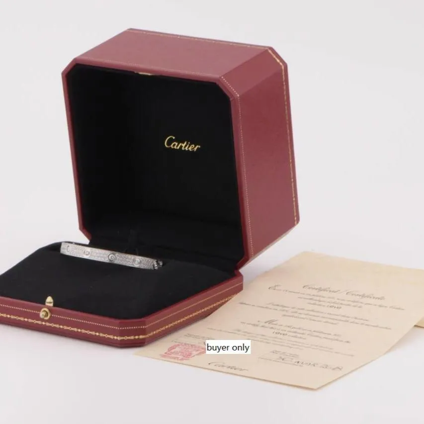 Cartier Love Diamond Pave White 18K Gold Bracelet Size 17