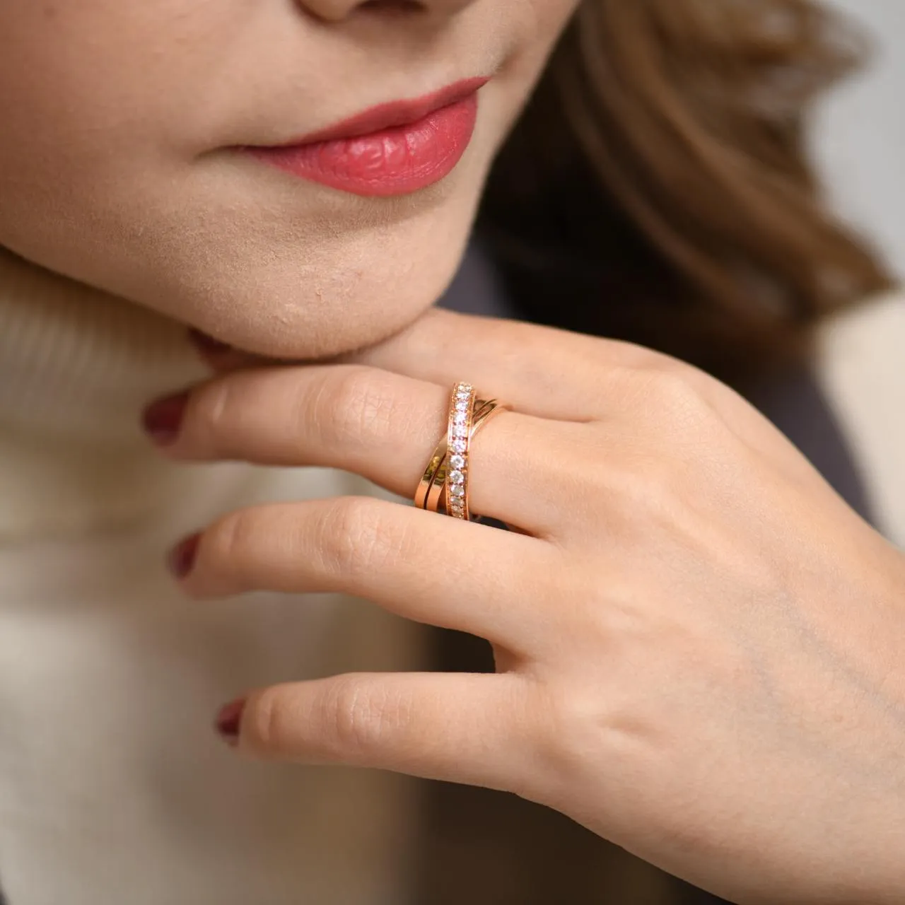 Cartier Nouvelle Vague Diamond Cross Over Rose Gold Ring Size 53