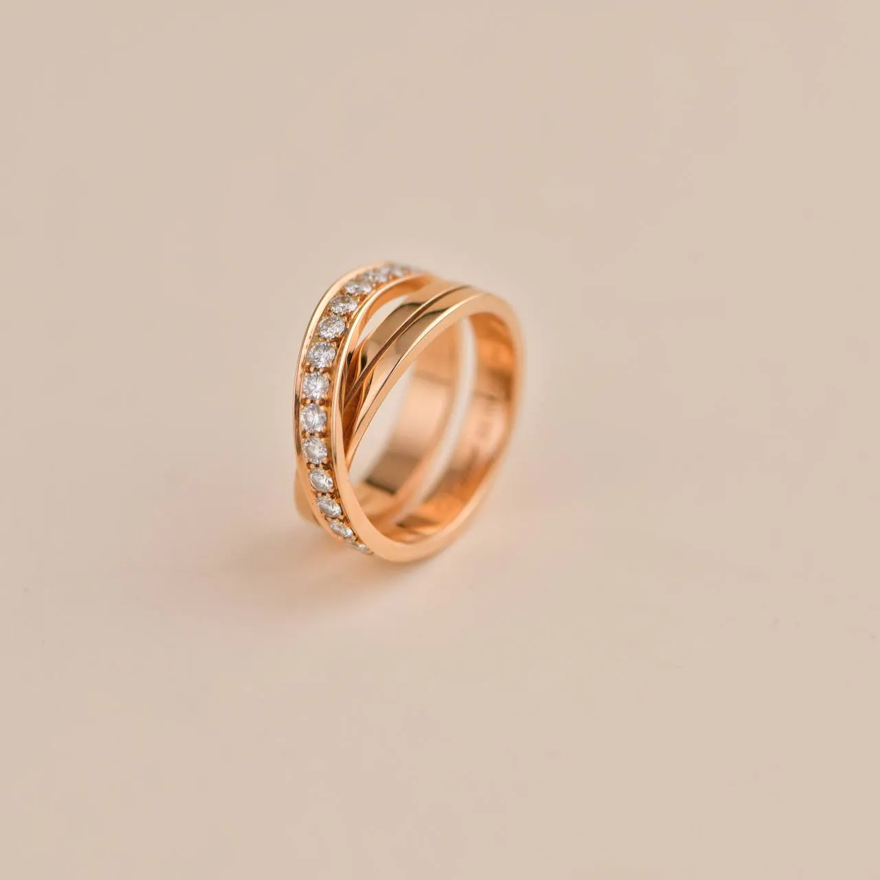 Cartier Nouvelle Vague Diamond Cross Over Rose Gold Ring Size 53