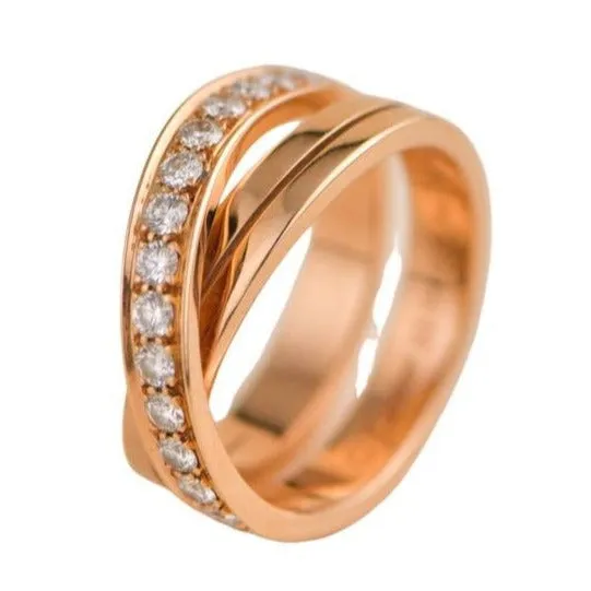Cartier Nouvelle Vague Diamond Cross Over Rose Gold Ring Size 53