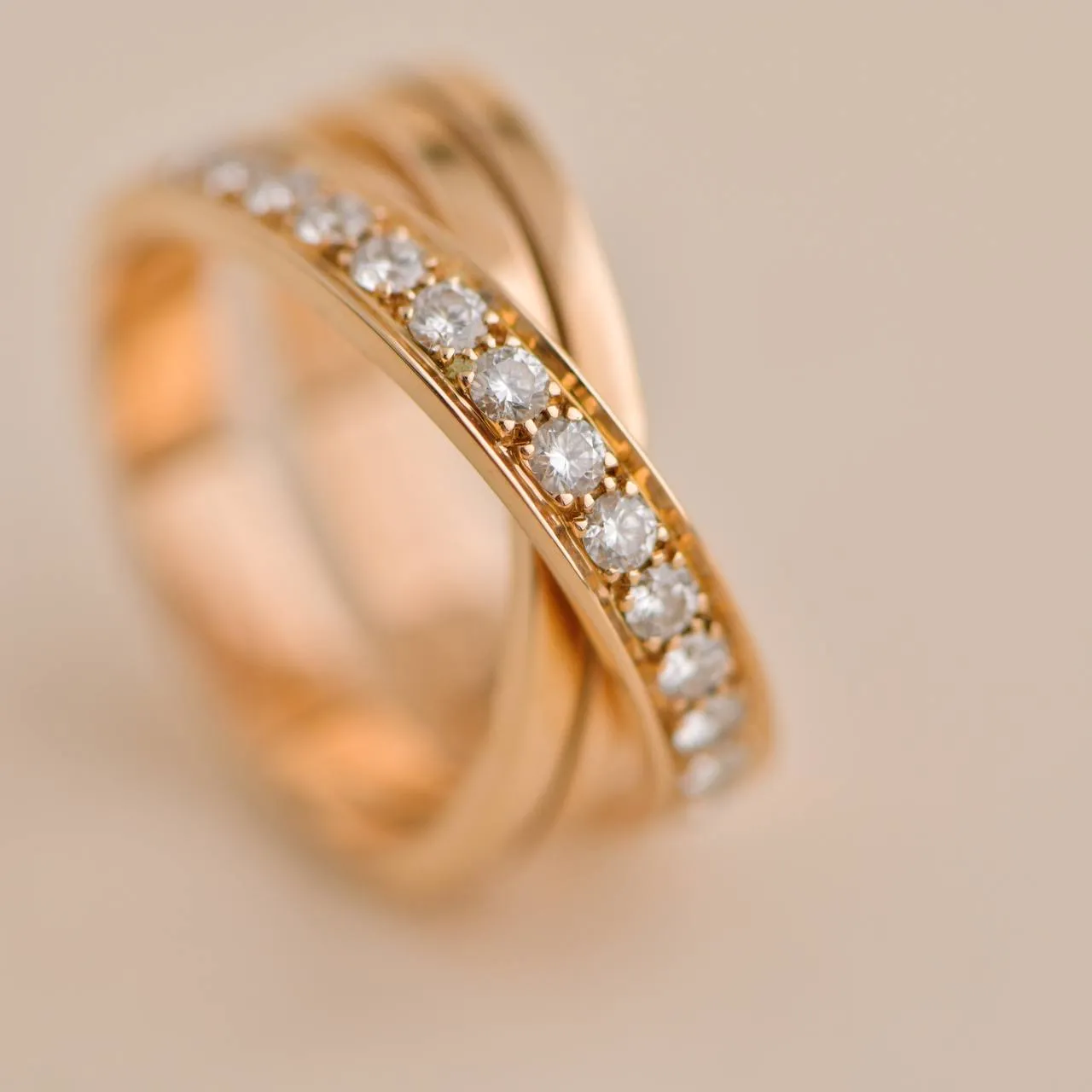 Cartier Nouvelle Vague Diamond Cross Over Rose Gold Ring Size 53