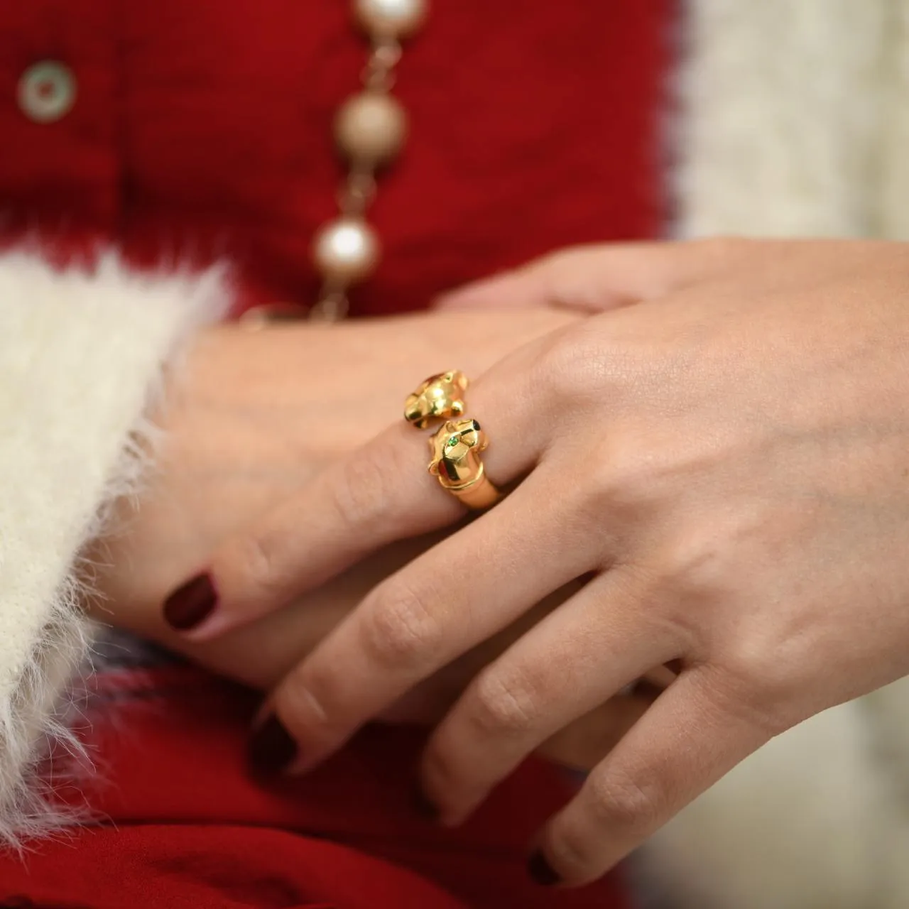 Cartier Panth??re Double Leopard Head Yellow Gold Ring Size 52