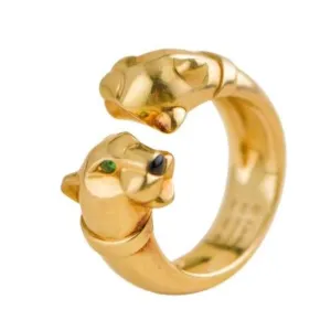 Cartier Panth??re Double Leopard Head Yellow Gold Ring Size 52