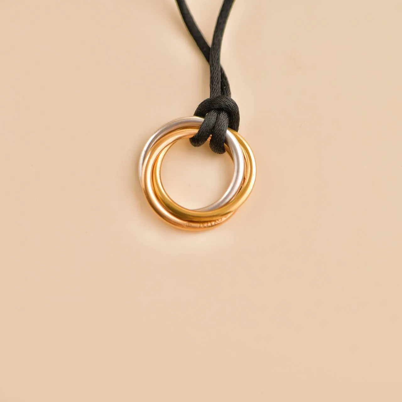 Cartier Trinity Diamond 18K Yellow Rose White Gold Pendant Cord Necklace