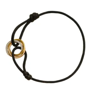 Cartier Trinity Diamond 18K Yellow White and Rose Gold Black Cord Bracelet