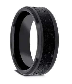 Ceramic And Lava Rock Stone Inlay ??Vesuvius?? 6mm Polished Bevel Edge Wedding Band