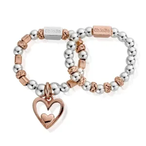 ChloBo Sterling Silver And Rose Gold Inner Love Set Of 2 Rings