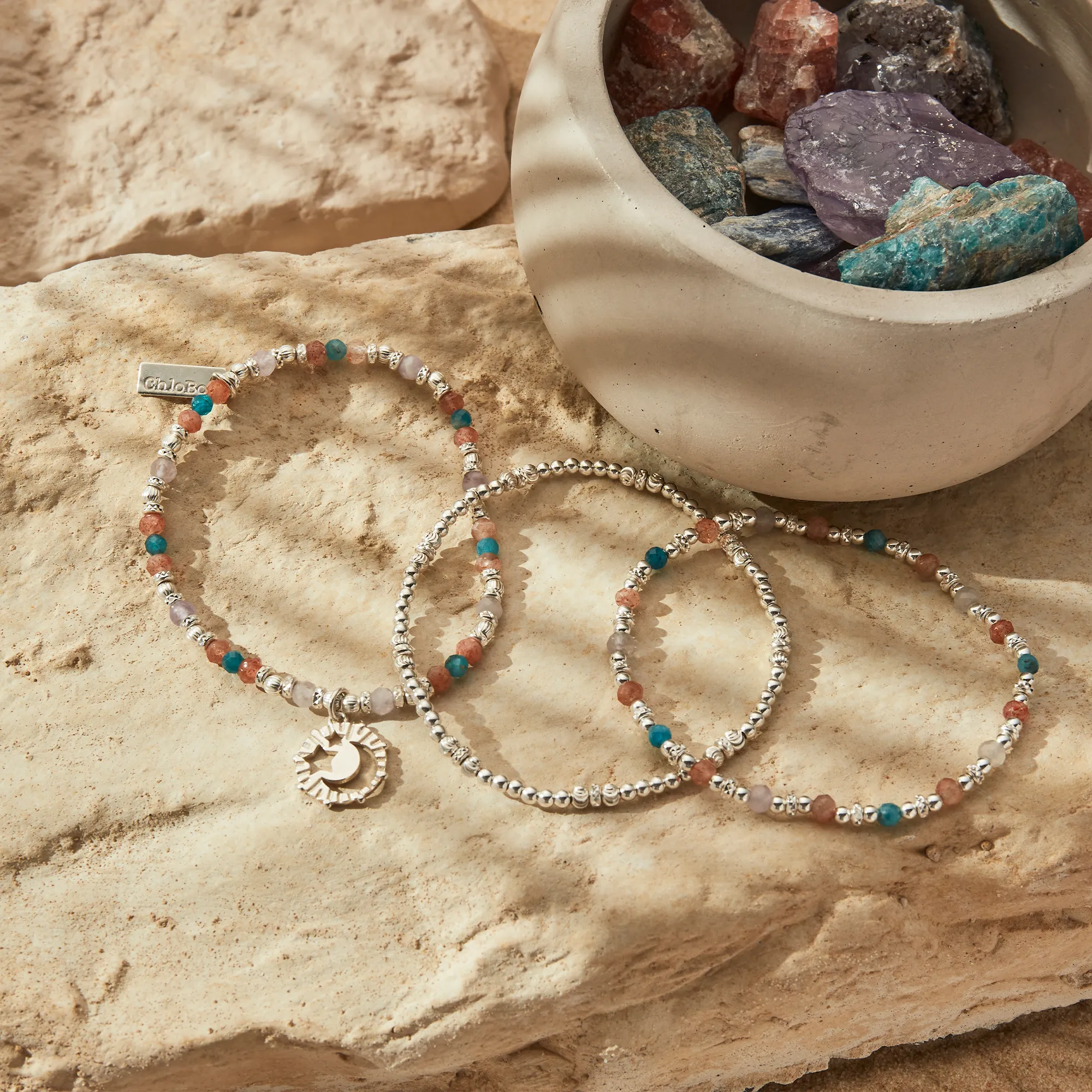ChloBo Sterling Silver Soul Vibrations Set of 3 Rings