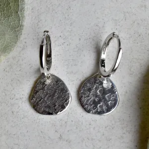 'Concrete' Silver Huggie Hoop with Small Drop