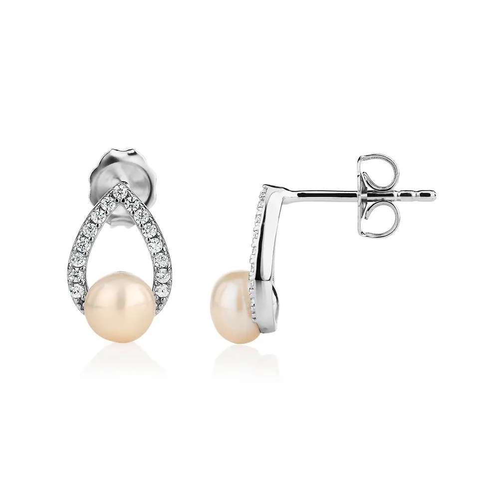 Cultured freshwater pearl stud earrings in sterling silver