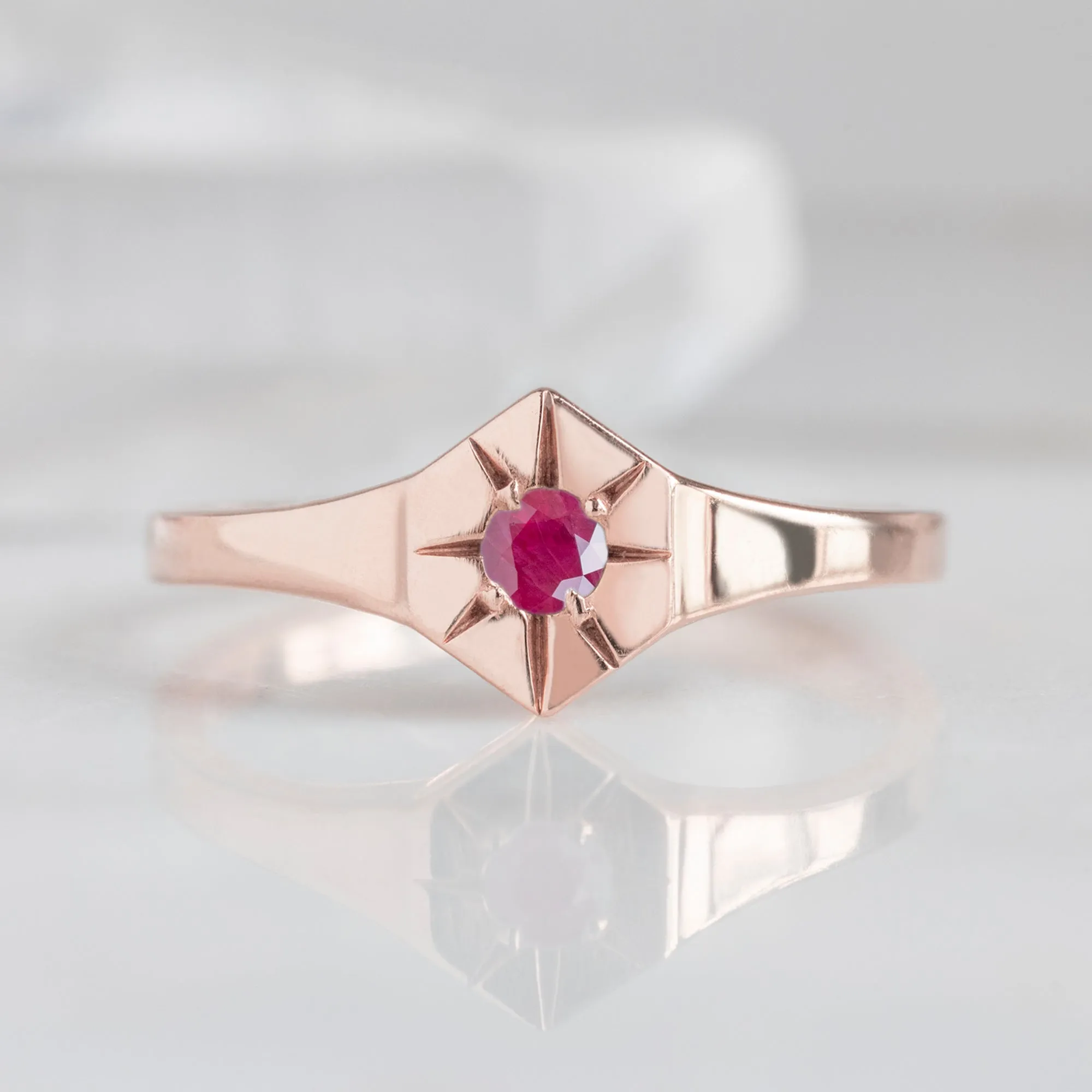 Custom Ruby Birthstone Signet Ring | Yellow, Rose or White Gold