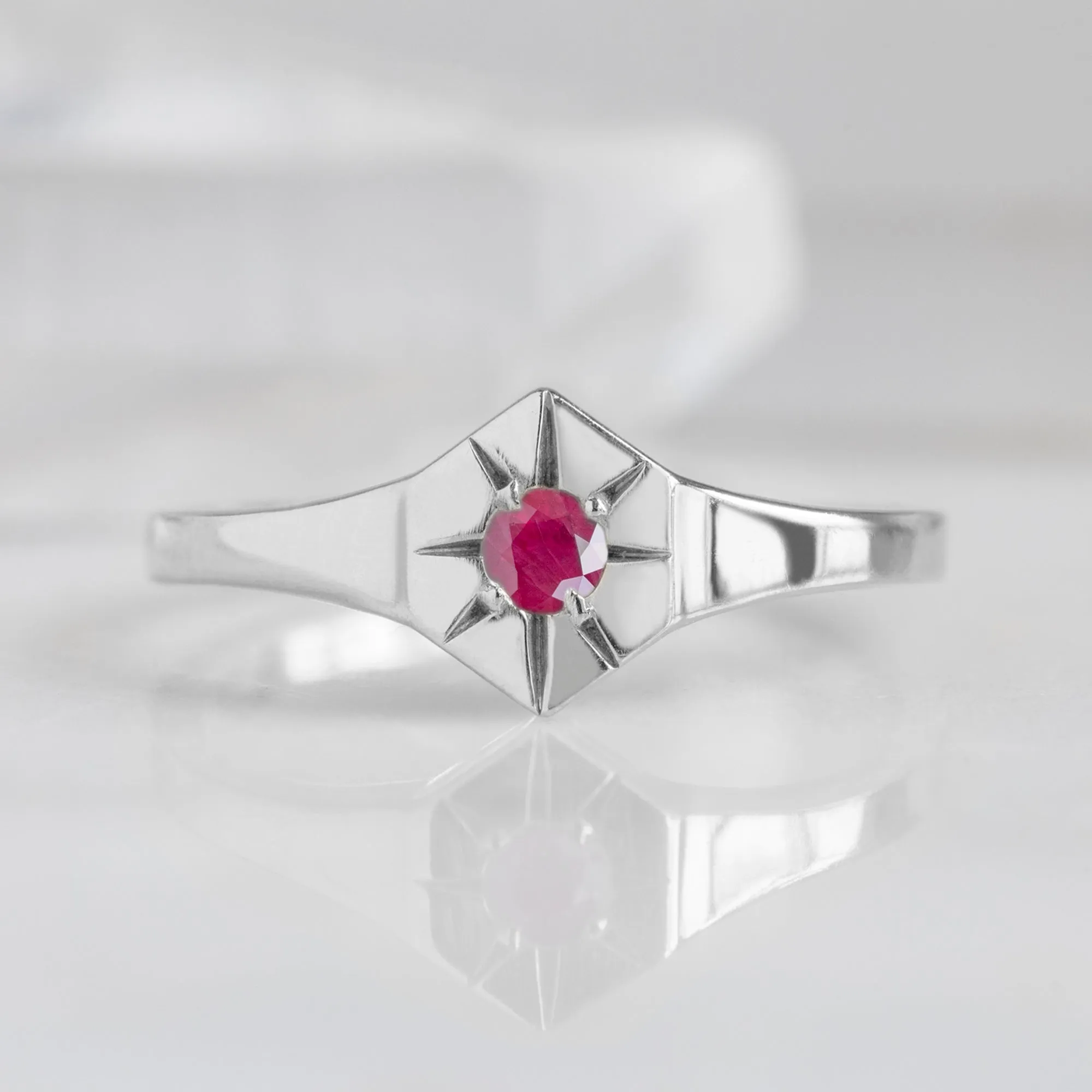 Custom Ruby Birthstone Signet Ring | Yellow, Rose or White Gold