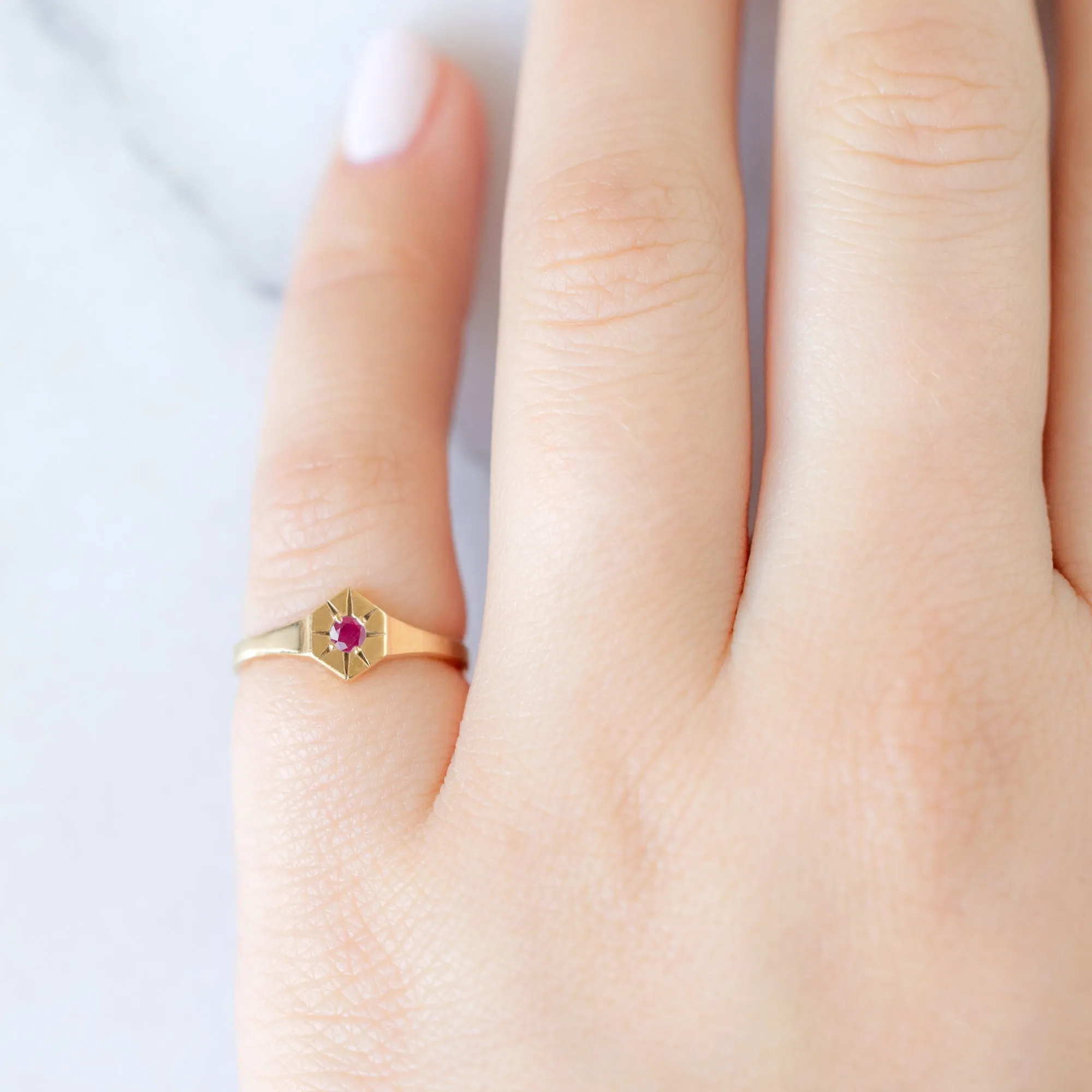 Custom Ruby Birthstone Signet Ring | Yellow, Rose or White Gold