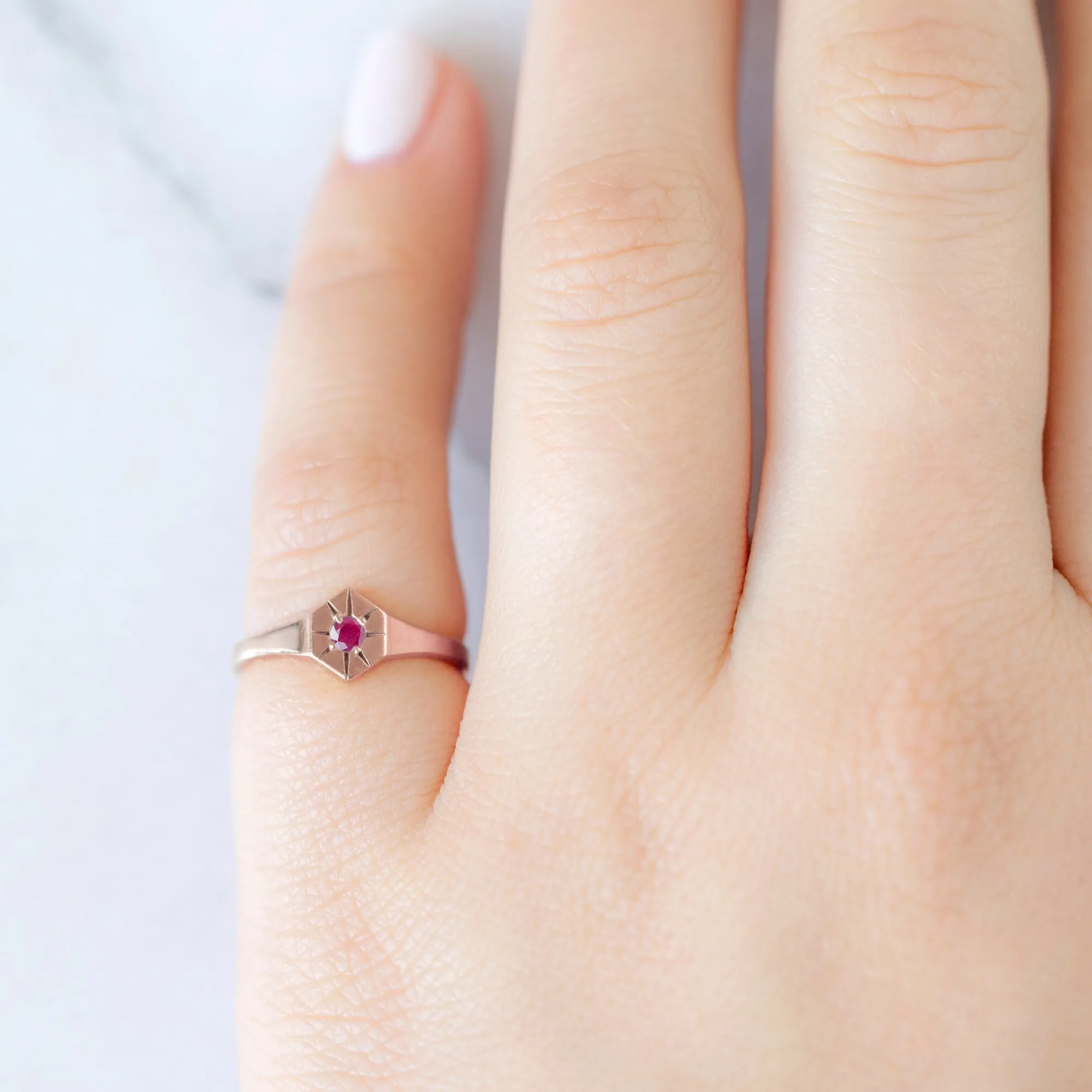 Custom Ruby Birthstone Signet Ring | Yellow, Rose or White Gold