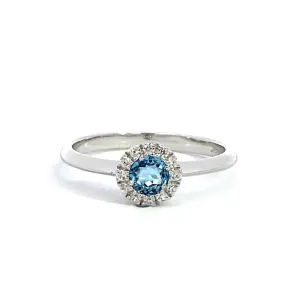 December Birthstone Ring: Sterling Silver Swiss Blue Topaz Halo Ring