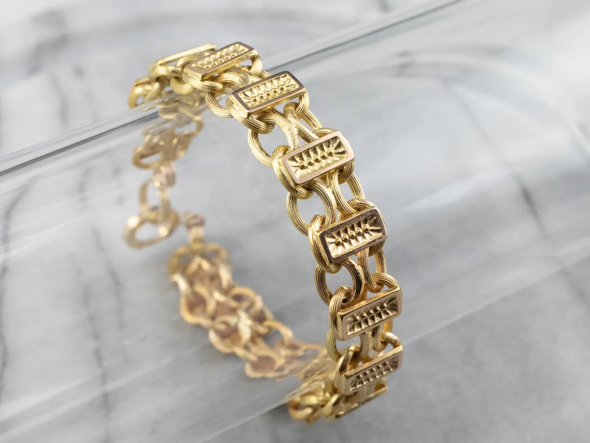 Decorative 18K Gold Bar Link Bracelet