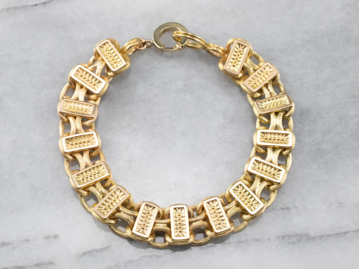 Decorative 18K Gold Bar Link Bracelet