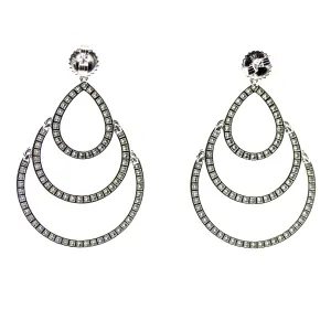 Diamond Triple Hoop Hanging Earrings in 14k White Gold
