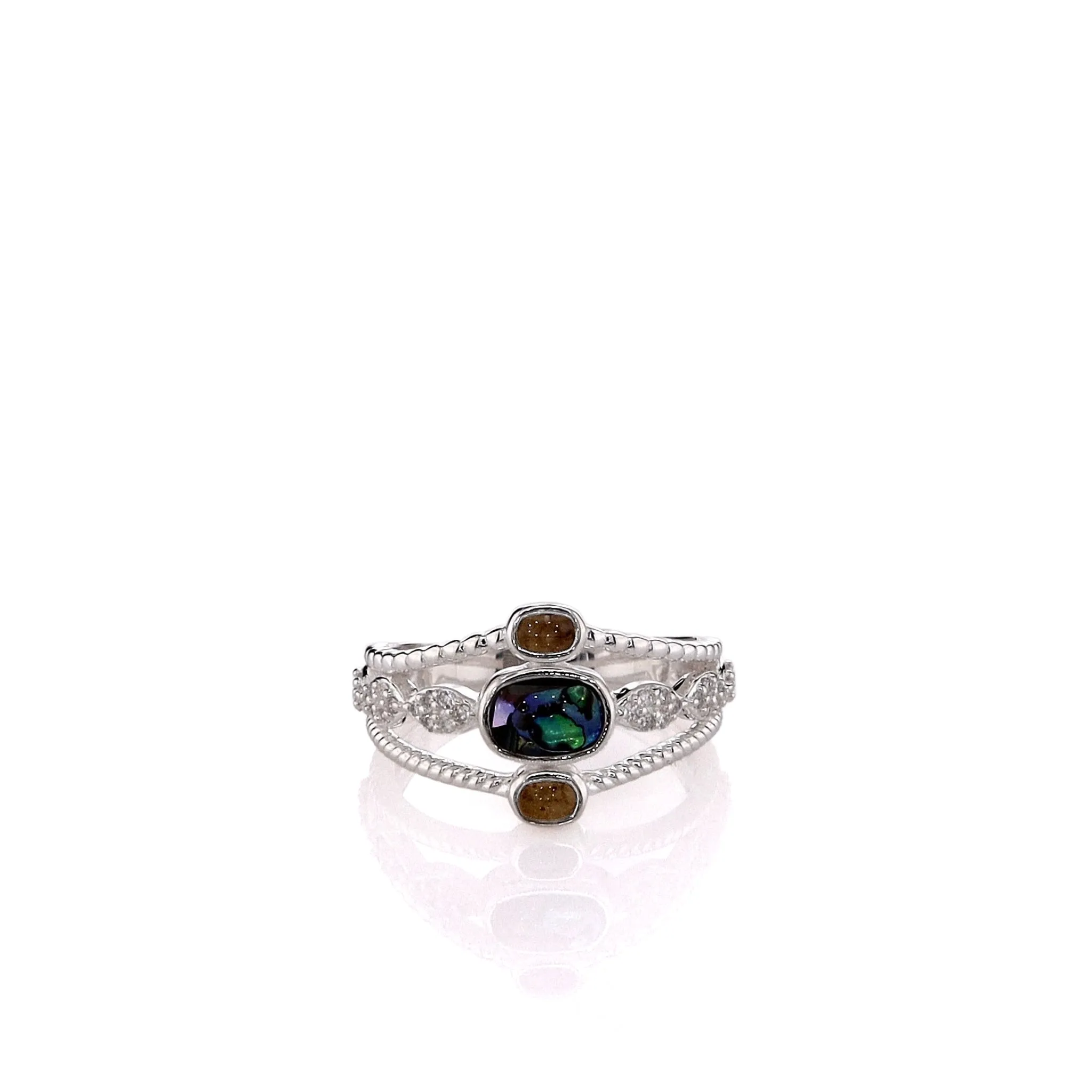 Dune Sterling Silver Diamond & Abalone Boho Stack Ring - Size 8