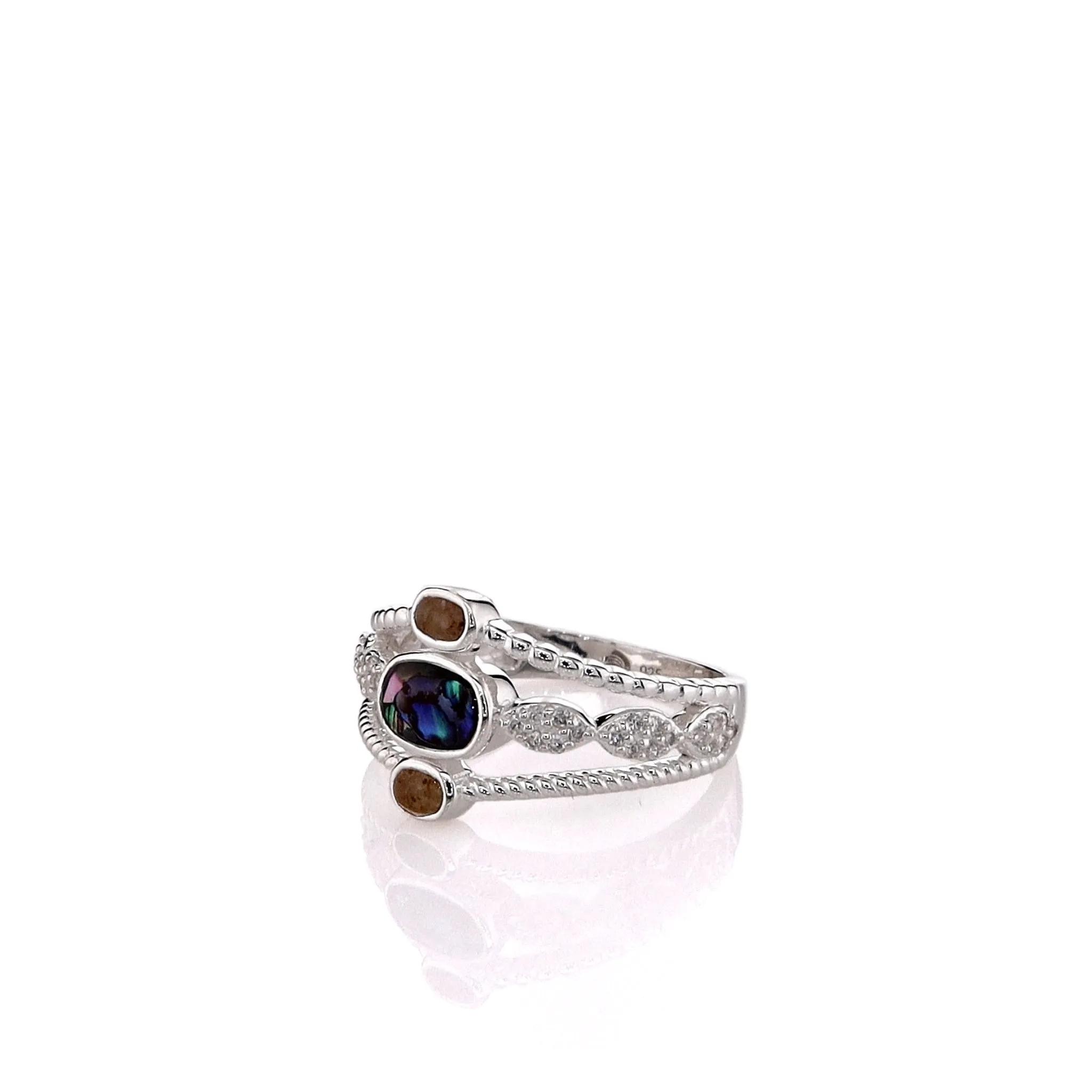 Dune Sterling Silver Diamond & Abalone Boho Stack Ring - Size 8
