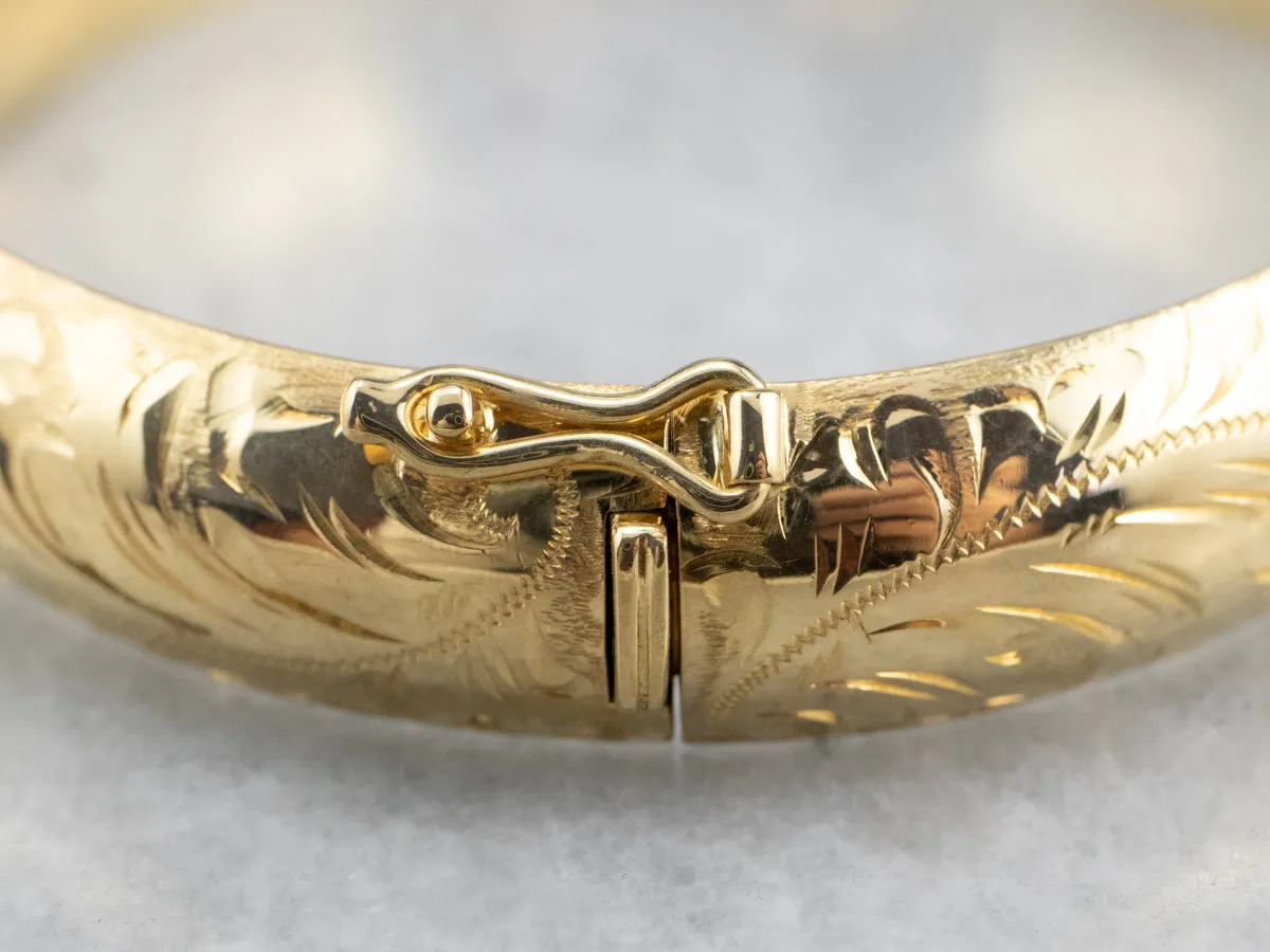 Engraved Gold Bangle Bracelet