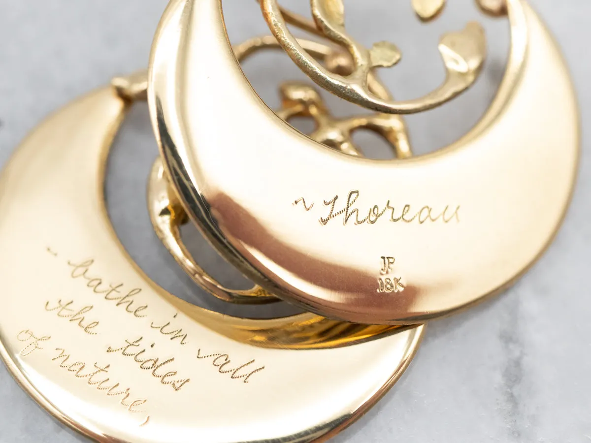 Engraved Gold Drop Earrings with Henry David Thoreau Quote