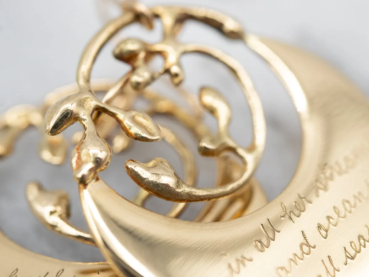 Engraved Gold Drop Earrings with Henry David Thoreau Quote
