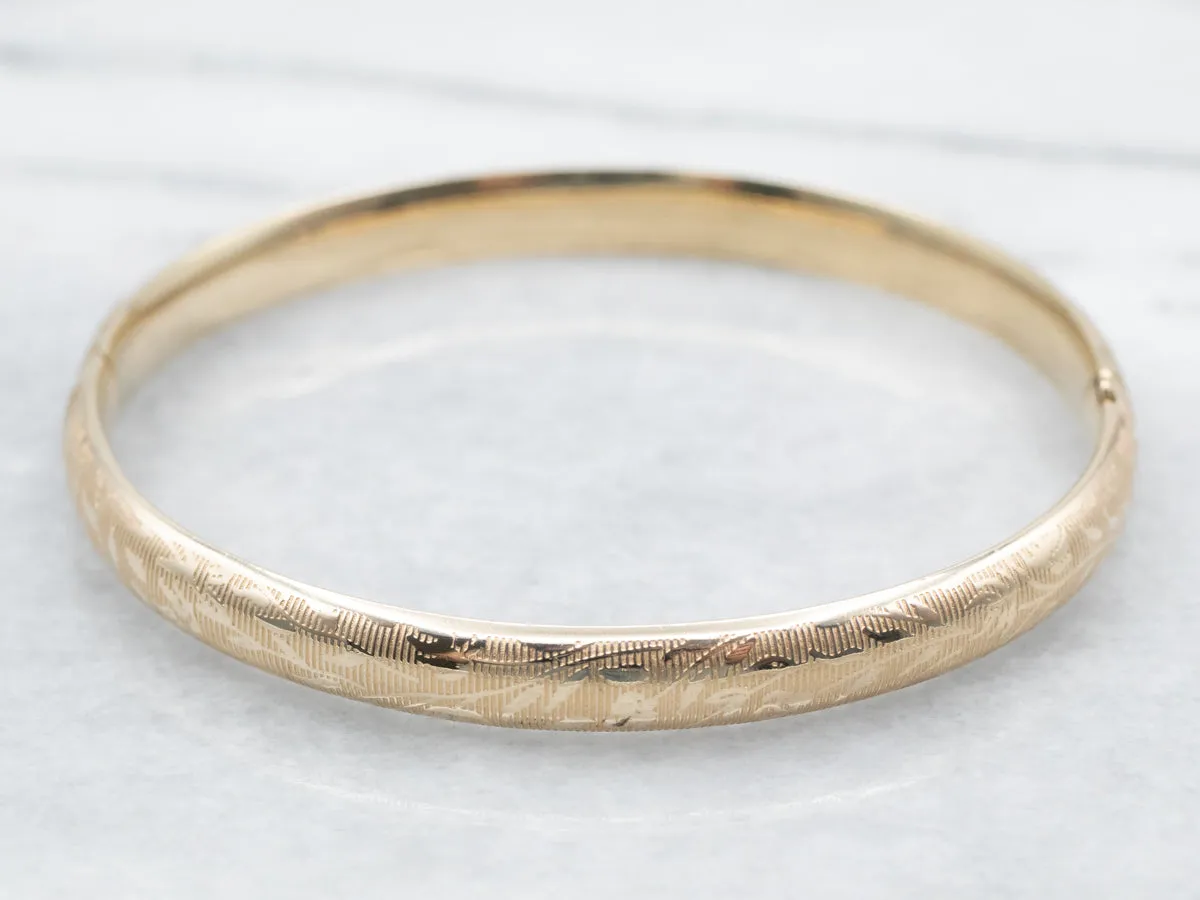 Engraved Gold Hinged Bangle Bracelet