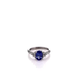 Estate 14k White Gold Purple Oval Tanzanite and Diamond Ring