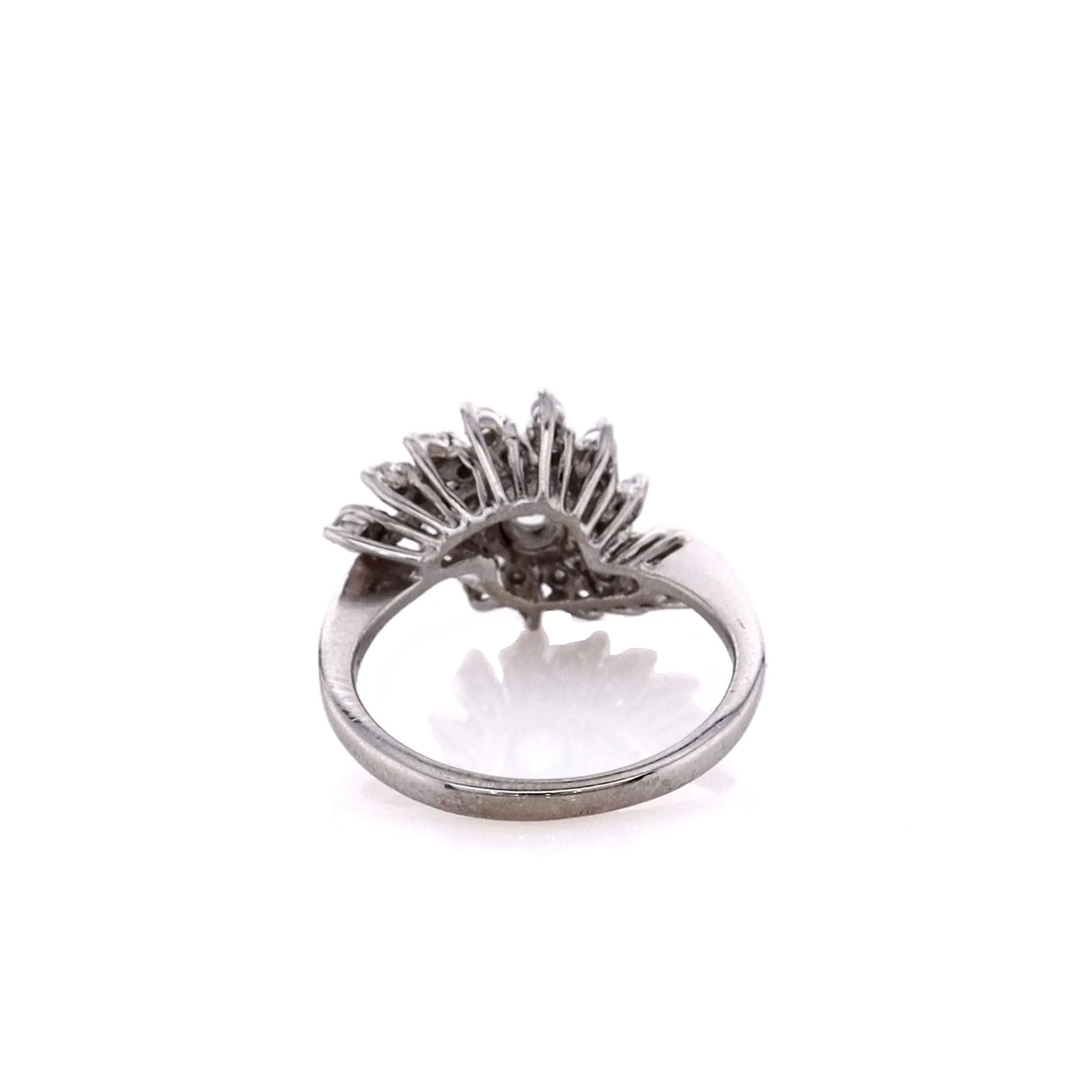 Estate 14k White Gold Rose Cut and Brilliant Round Cut Diamond Bypass Design Ring