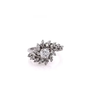 Estate 14k White Gold Rose Cut and Brilliant Round Cut Diamond Bypass Design Ring